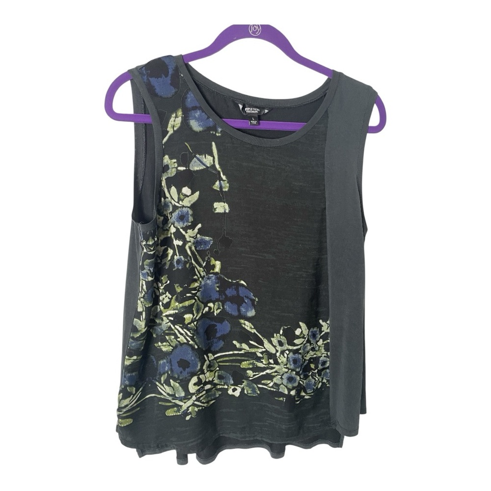 Simply Vera VeraWang Tank Top Womens Sleeveless Floral Print Hi Low Sz L